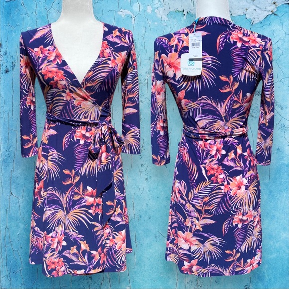 Tori Richard Dresses & Skirts - *SOLD* Tori Richard Jolene Golden Hour Wrap V-neck Dress Blue Pink Purple XXS